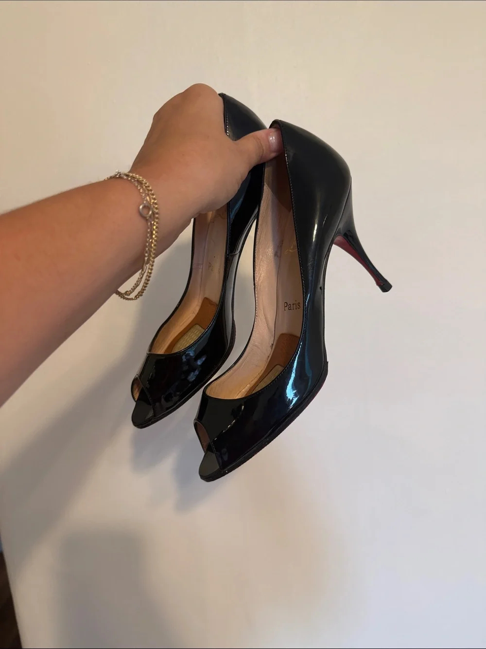 Christian Louboutin Black Patent Leather Open-Toe Pumps